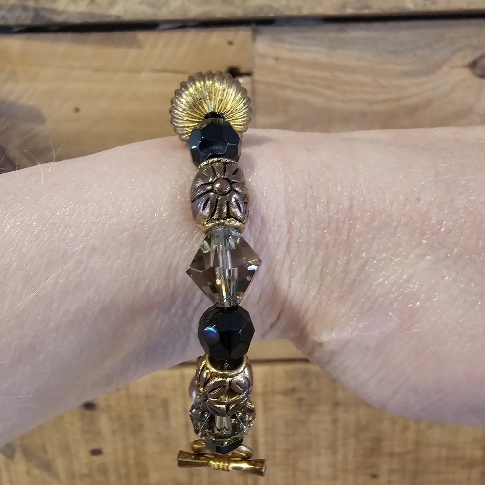 Gold, Black, Smoke and Amber Beaded Bracelet